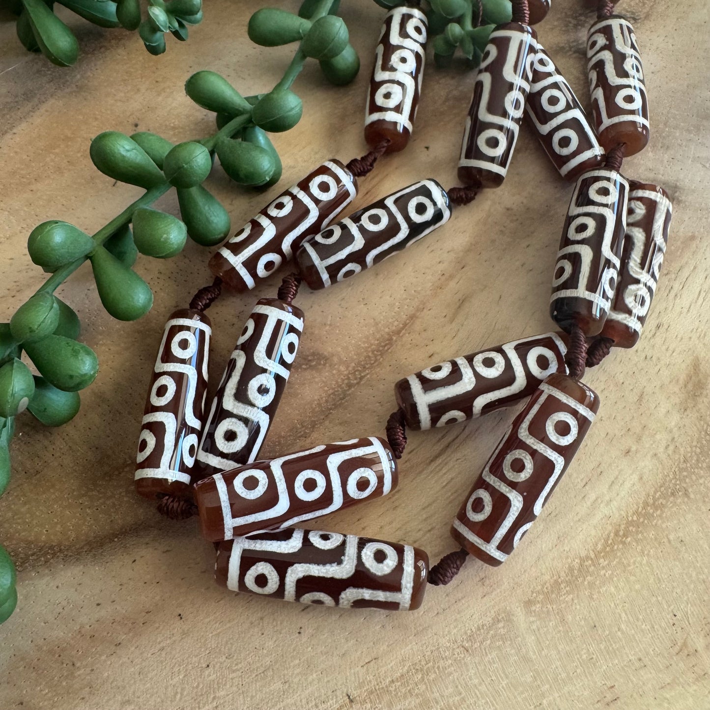 Brown DZI Agate Tube Beads, 29x10 mm DZI01