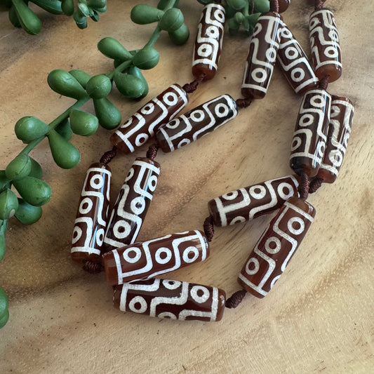 Brown DZI Agate Tube Beads, 29x10 mm DZI01