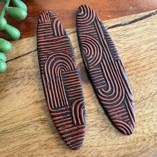 Black and Red Mud Cloth Pendant Pair