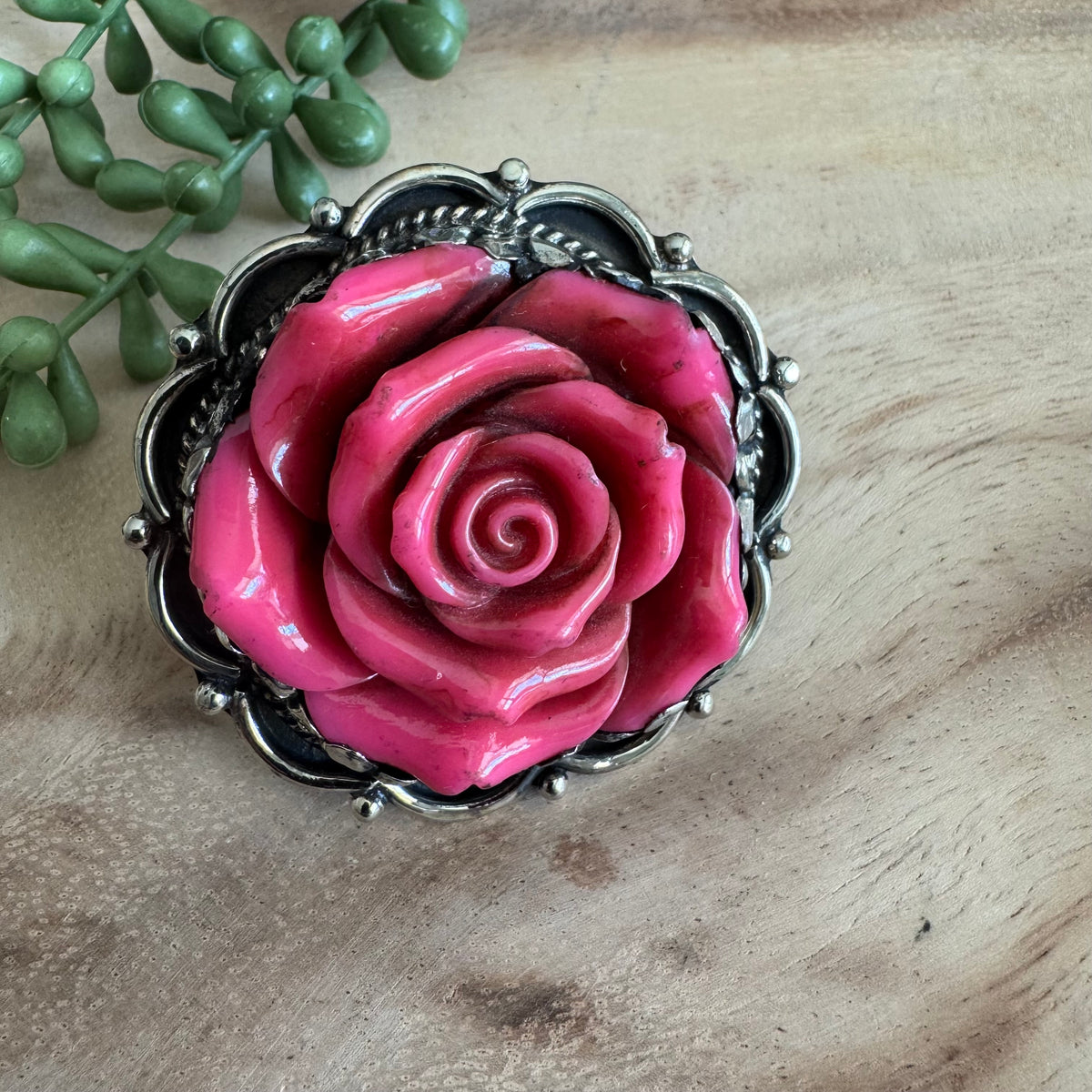 Southwestern Pink Rose Adjustable Ring RING03