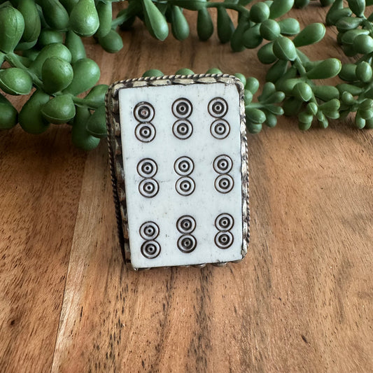 Bone Mahjong Tile Statement Ring – Adjustable