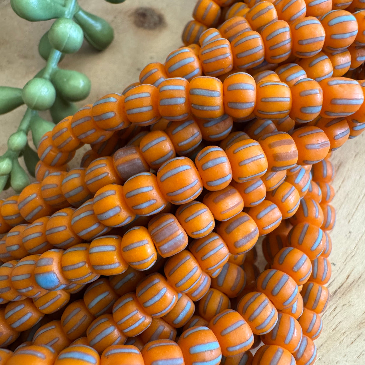 Orange and Blue Striped Java Gooseberry Beads JS104