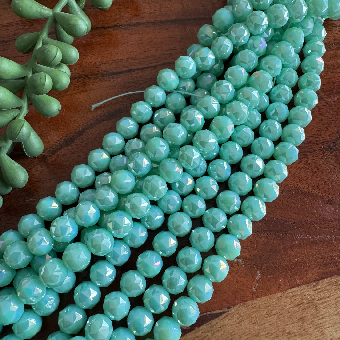 8mm Aqua Chinese Crystal Glass – Faceted & Iridescent