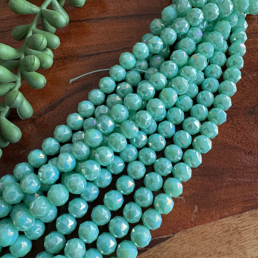 8mm Aqua Chinese Crystal Glass – Faceted & Iridescent