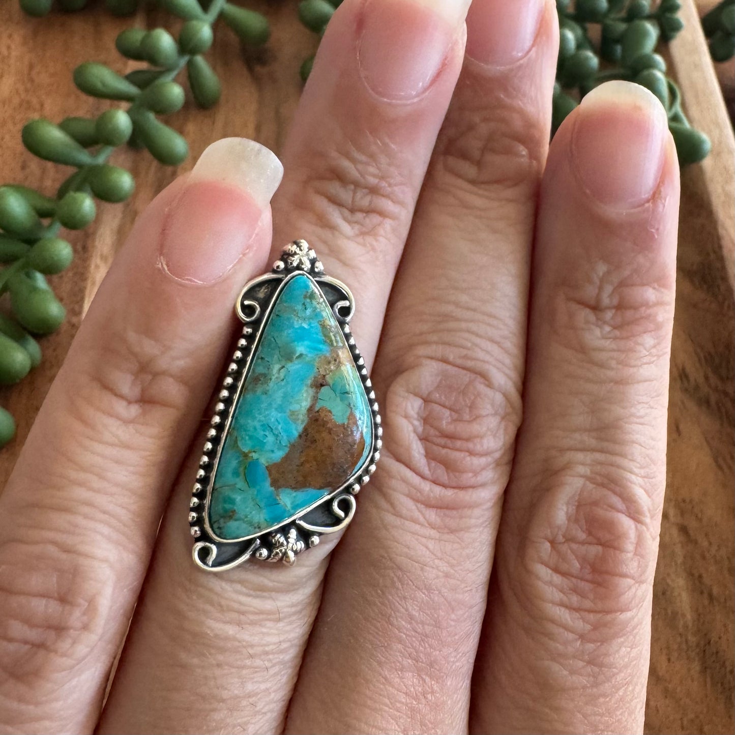 .925 Sterling Silver Arizona Turquoise Ring - Size 7