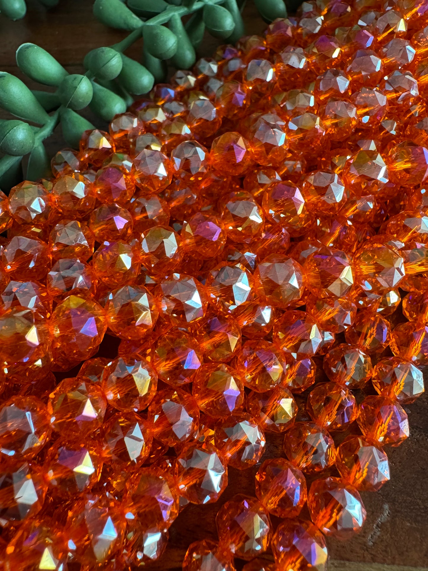 8mm Orange Chinese Crystal Glass – Faceted & Iridescent