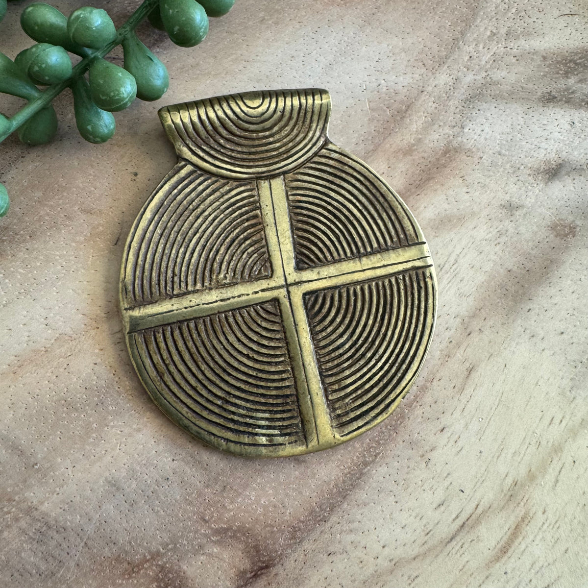 African Brass Medallion Pendant 56x65mm AFB10