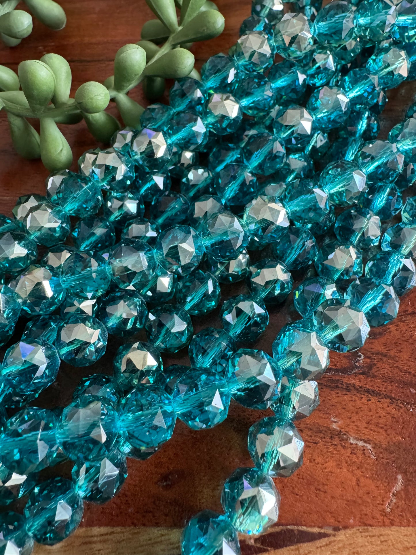 10mm Teal Chinese Crystal Glass – Faceted with Silver Luster