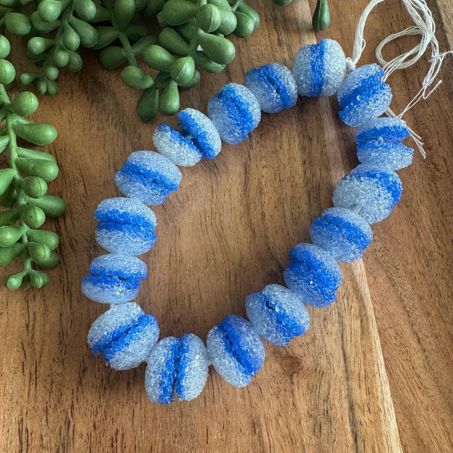 Blue and Clear African Glass Beads – 7x18 mm – 10 Inch Strand