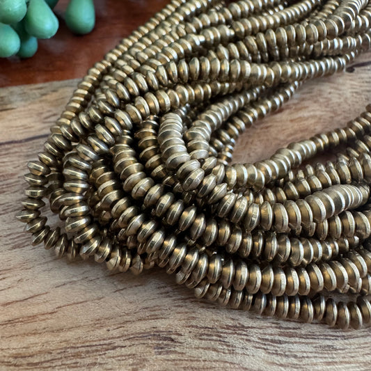 Brass Flying Saucer Spacer Beads – 4mm, 24 Inch Strand