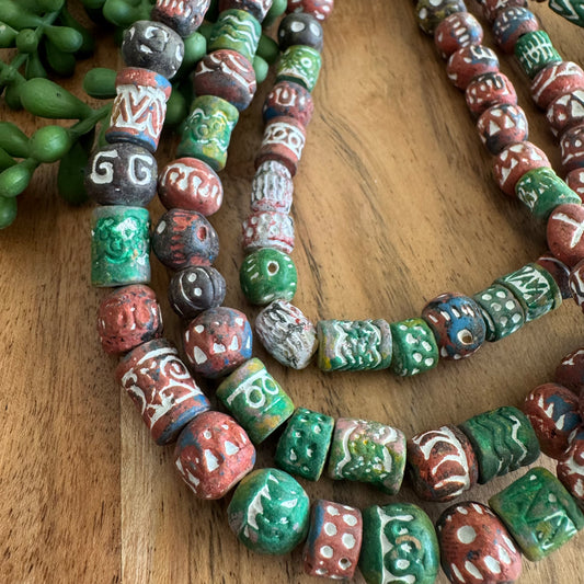 Long Clay Bead Strand | Colorful, Rustic, Tribal Style