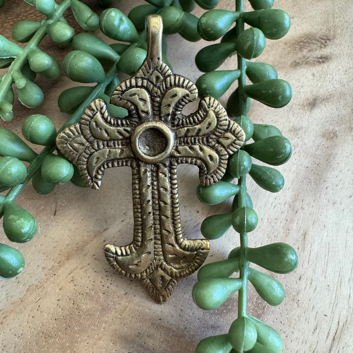African Brass Cross Pendant 43x67mm AFB13