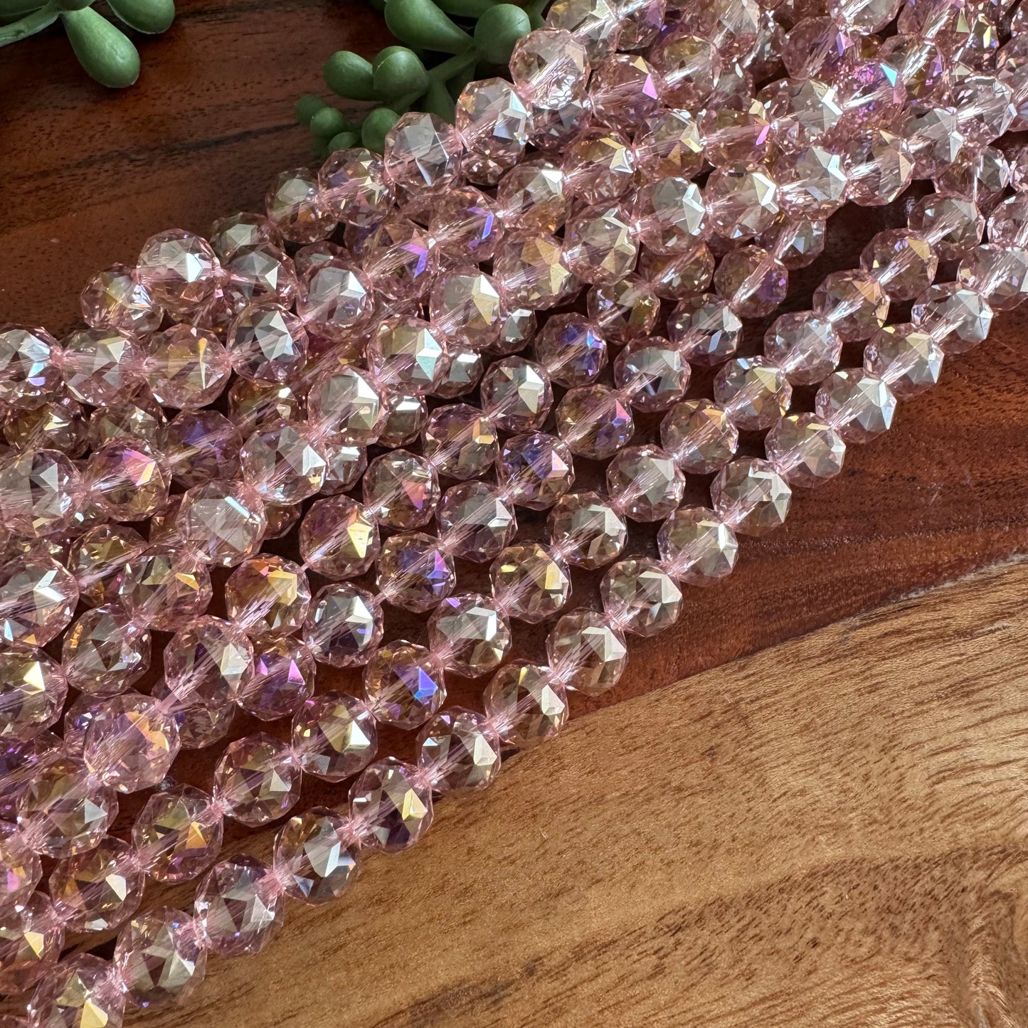 10mm Pink Chinese Crystal Glass – Faceted & Iridescent