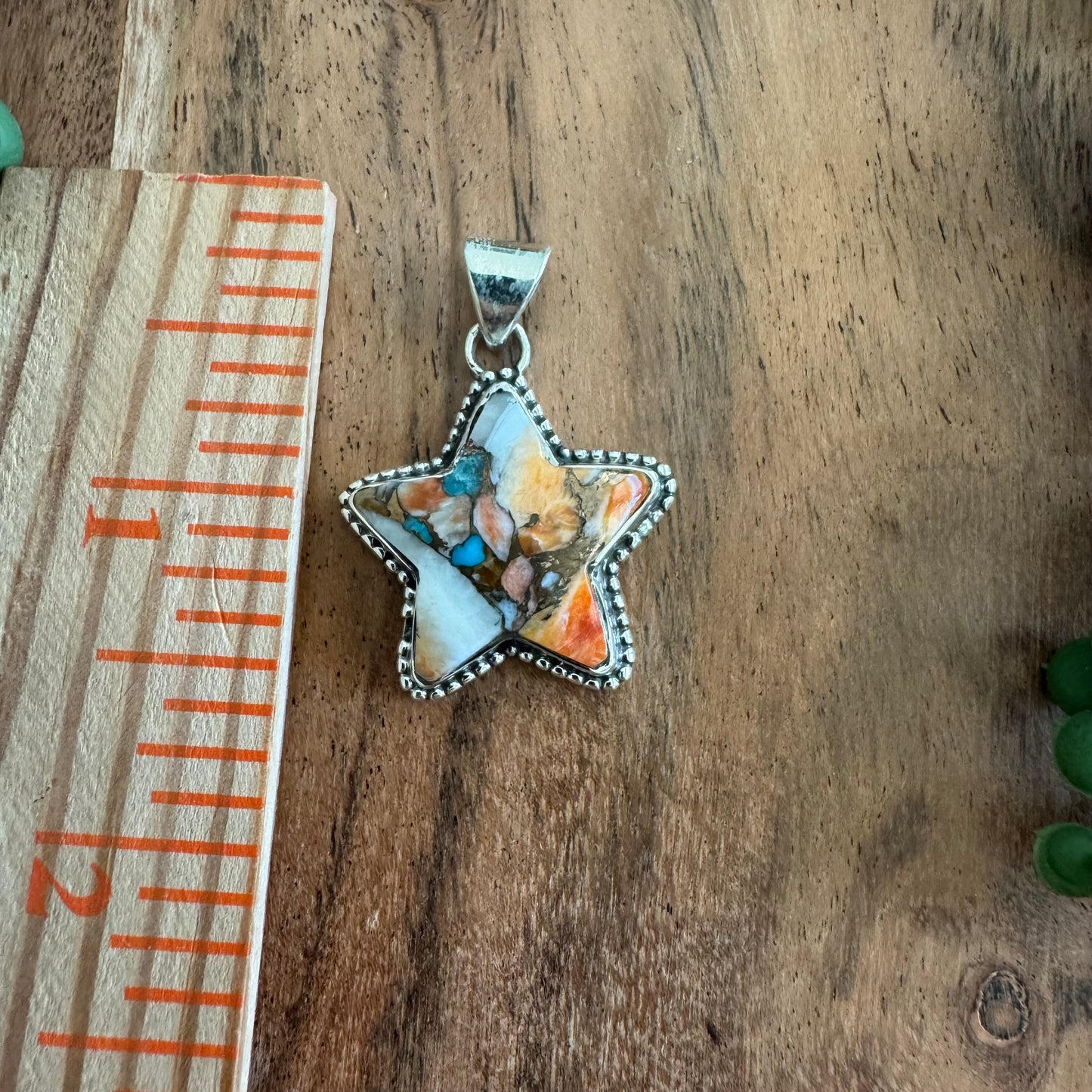 .925 Sterling Silver Star Pendant – Orange Spiny Oyster & Turquoise