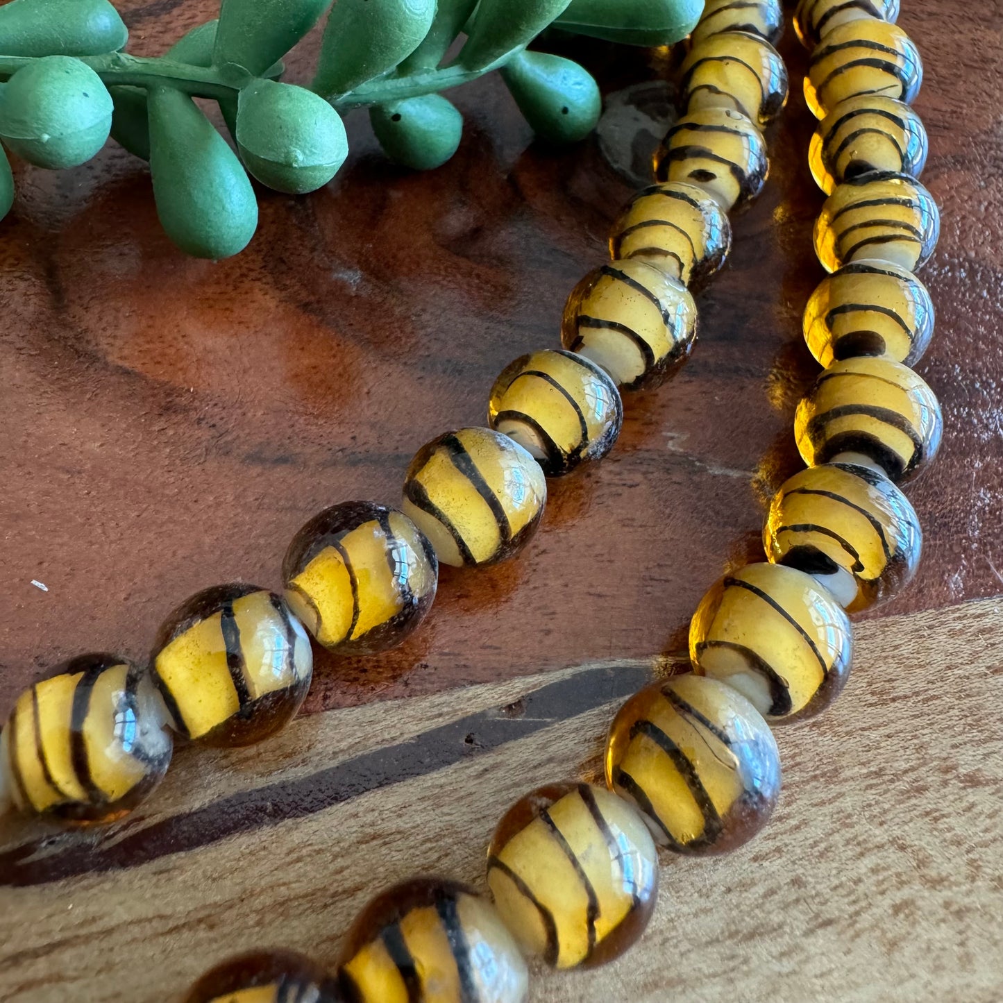 Yellow Lampwork Striped Glass Rounds