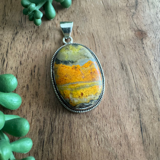 .925 Sterling Silver & Bumblebee Jasper Oval Pendan