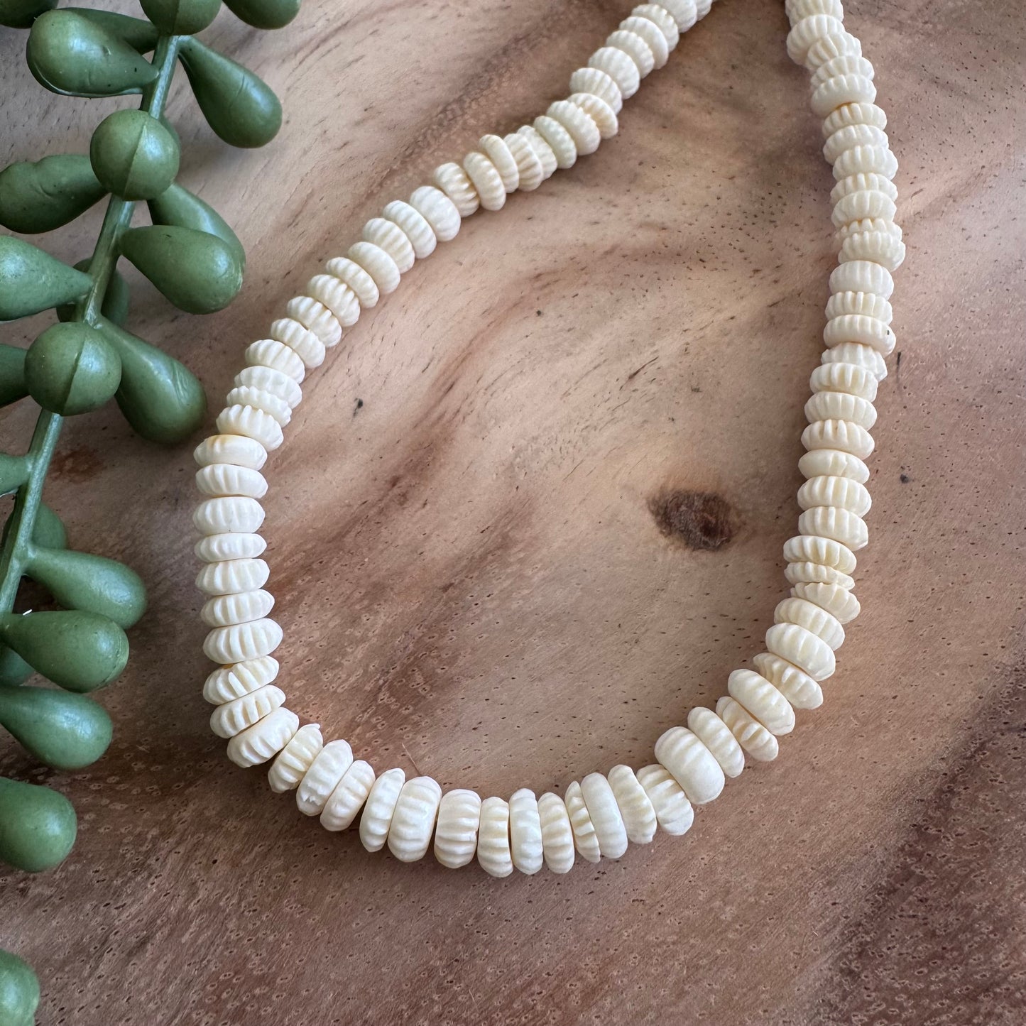 Carved Bone Rondelle Beads – 3-4x7mm – 15–16 Inch Strand BN10