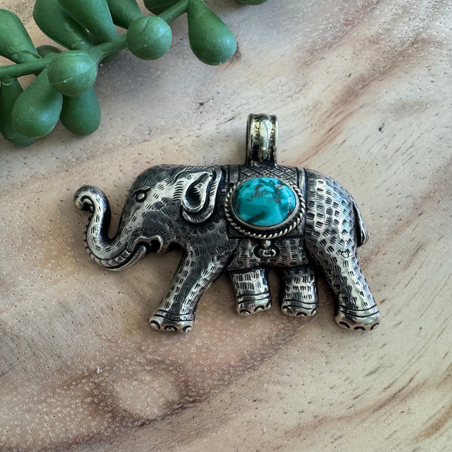Tibetan Elephant Pendant with Turquoise Cabochon TIB03
