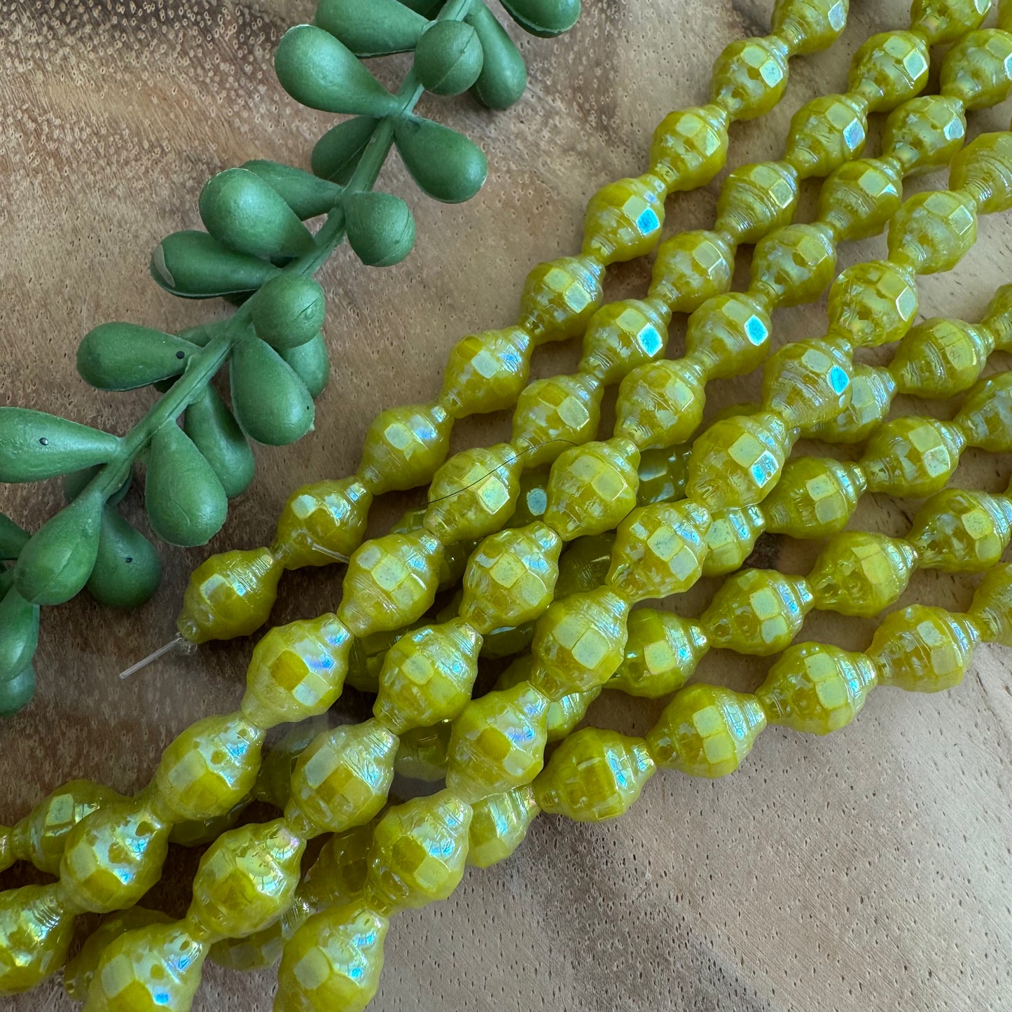 Yellow AB Vintage Czech Glass Faceted Lemon Shape Beads – 8x11mm – 6 Inch Strand CZ03