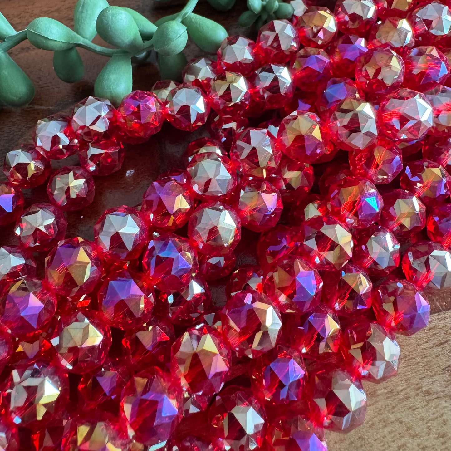 10mm Red Chinese Crystal Glass – Faceted & Iridescent