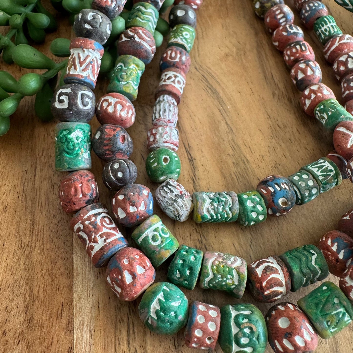 Long Clay Bead Strand | Colorful, Rustic, Tribal Style