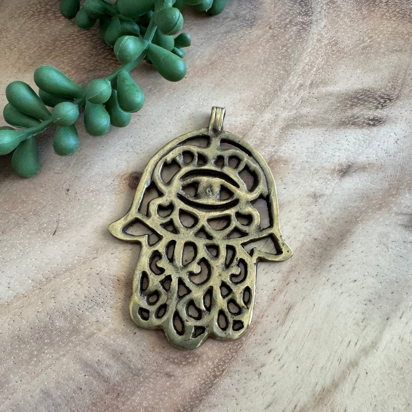 African Brass Hamsa Pendant 51x70mm AFB14