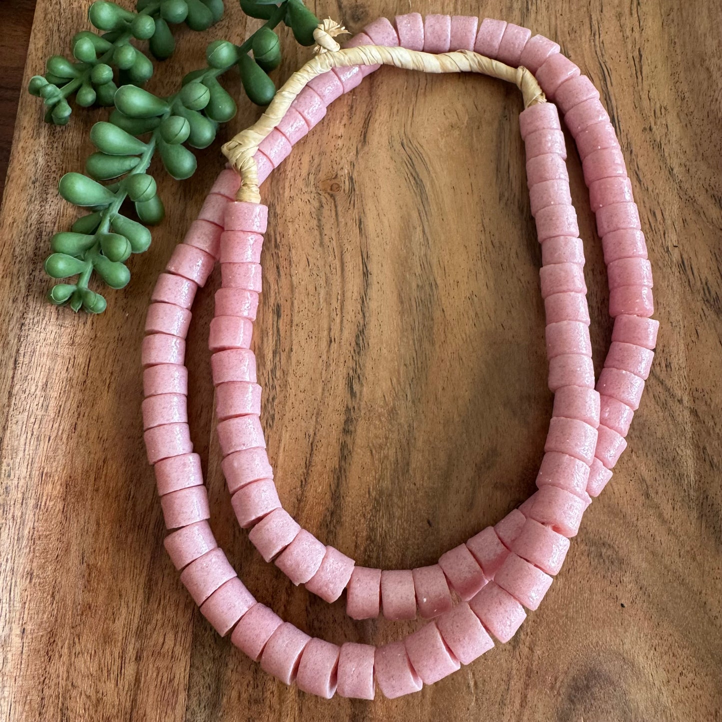 Pink African Recycled Glass Bead Strand
