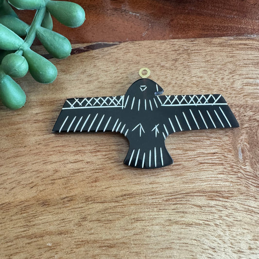 Vintage Carved Horn Tribal Eagle Pendant – 63x35mm