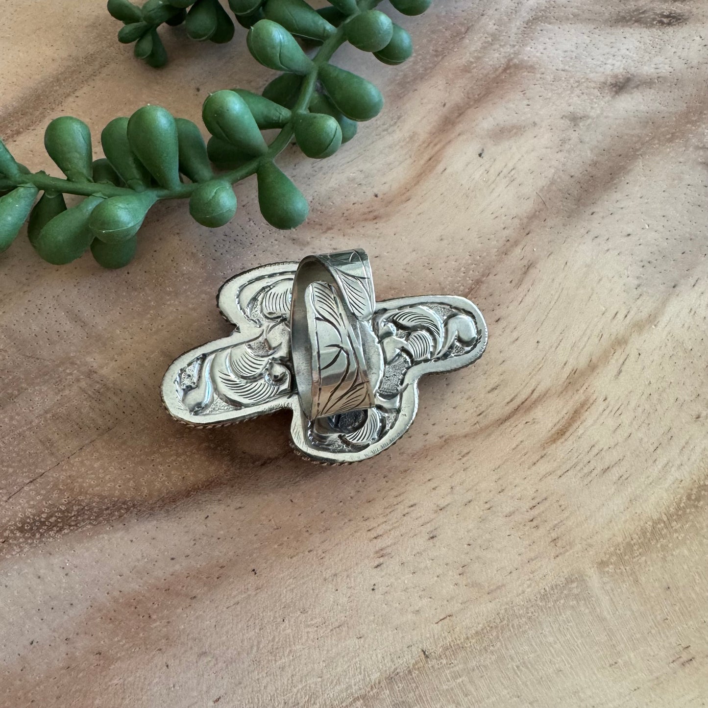 Saguaro Cactus Bone and Turquoise Ring Adjustable SWP20