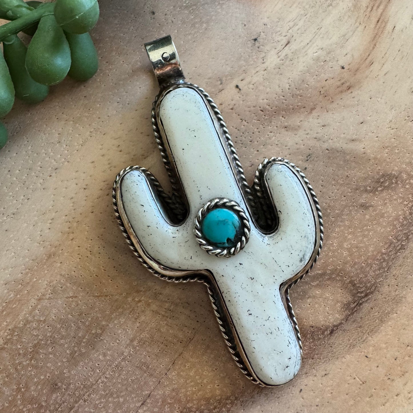 Saguaro Cactus Bone and Turquoise Pendant SWP19