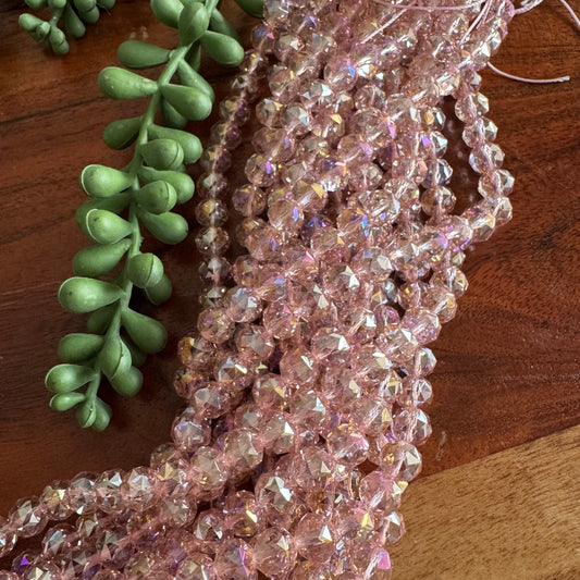 8mm Pink Chinese Crystal Glass – Faceted & Iridescent