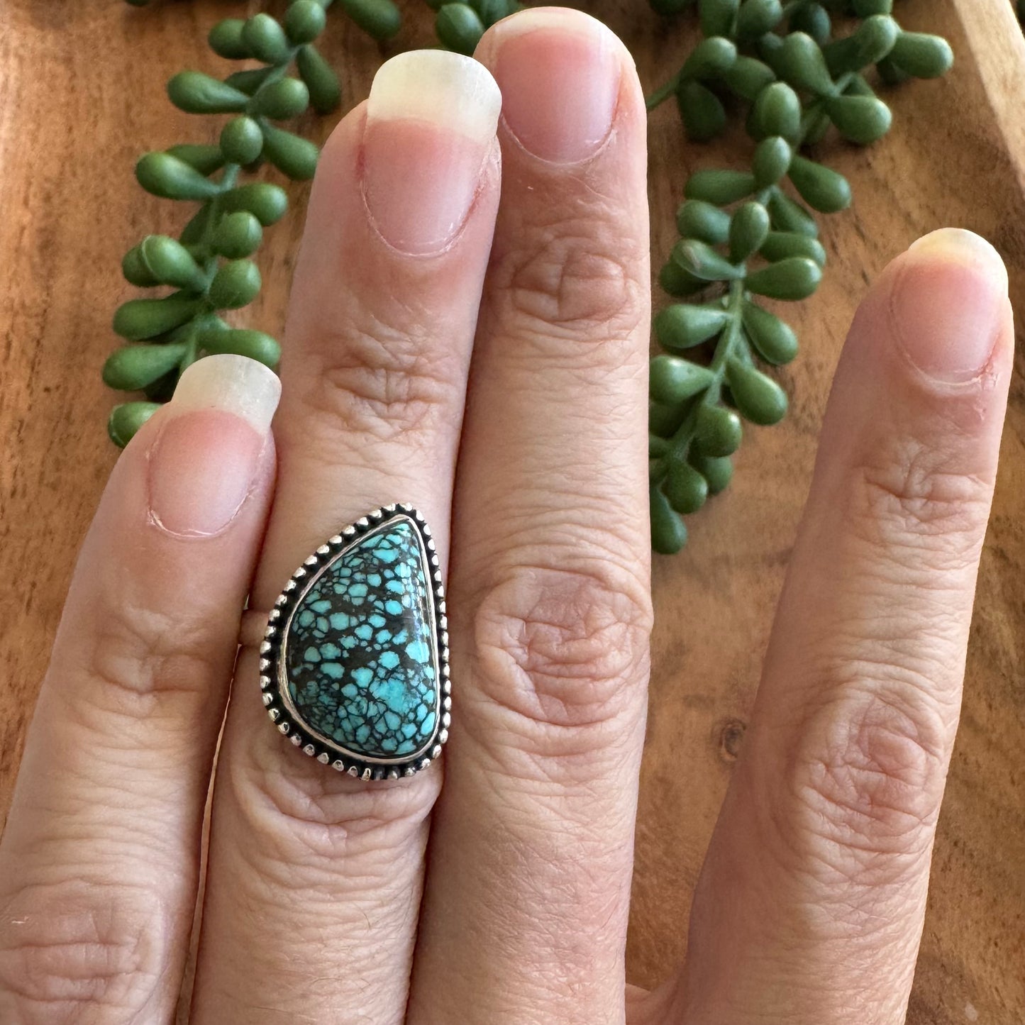 .925 Sterling Silver Tibetan Turquoise Ring - Size 7