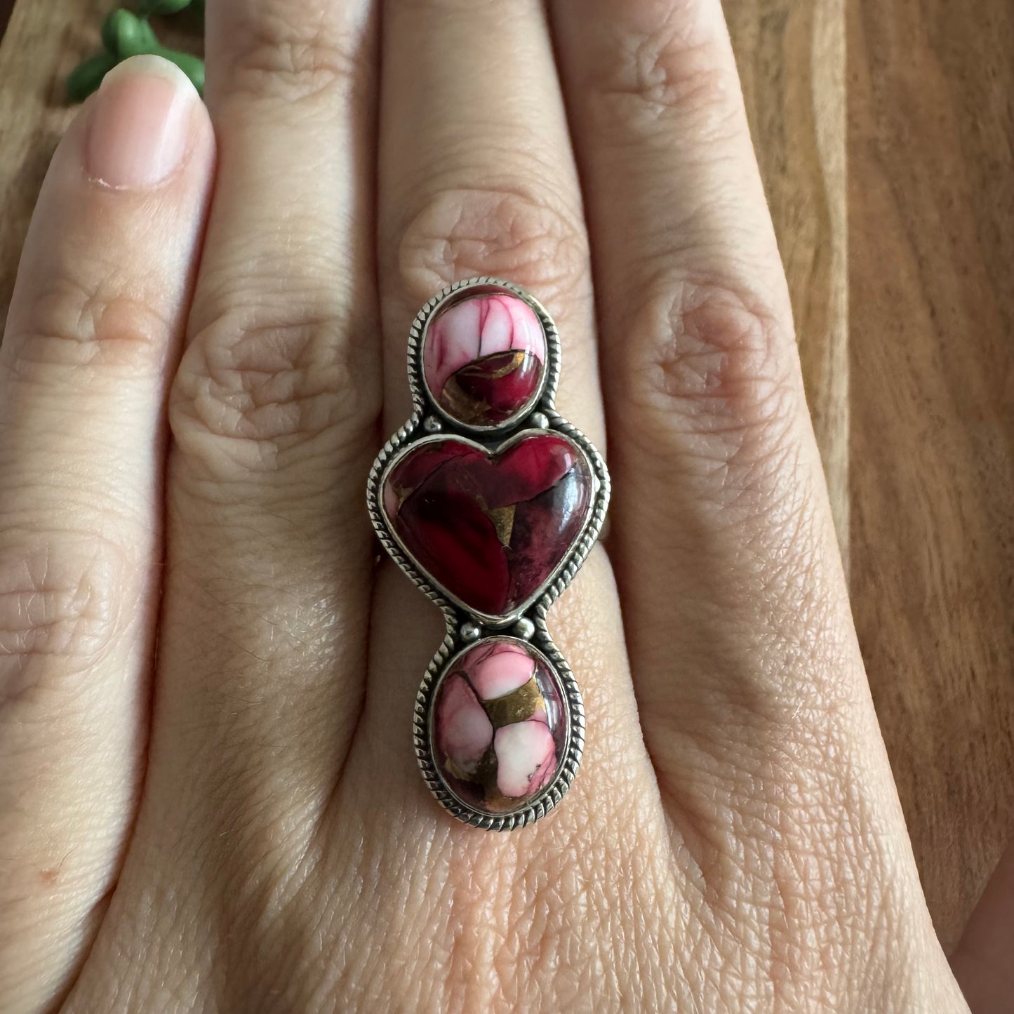 Sterling Silver Rose Dahlia Heart Ring - Size 9