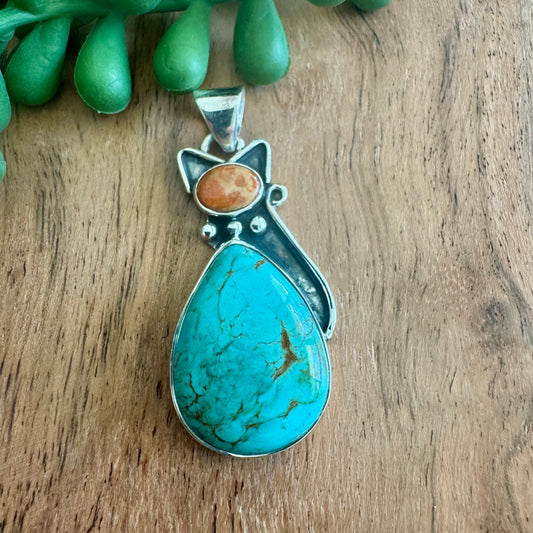 .925 Sterling Silver Cat Pendant – Arizona Turquoise