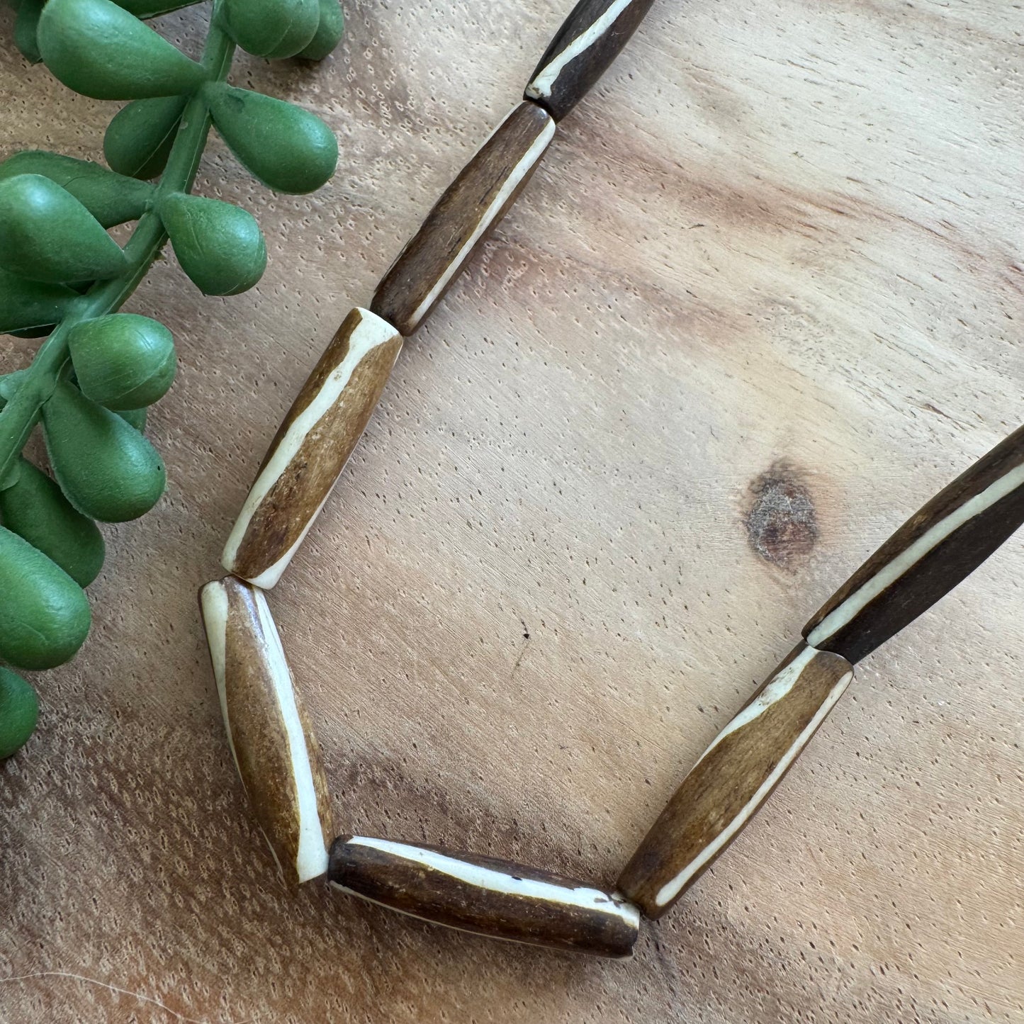 Striped Batik Bone Tube Beads – 5x25 mm – 15–16 Inch Strand