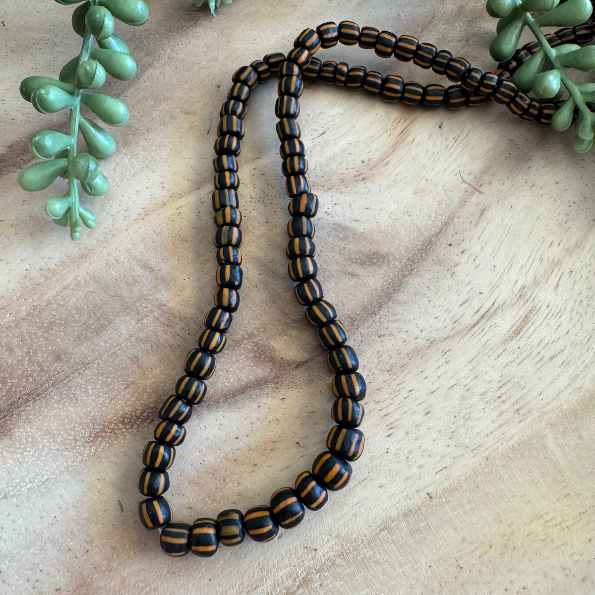 Black and Orange Striped Java Gooseberry Beads JS097
