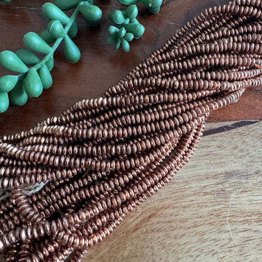 Copper Flying Saucer Spacer Beads – 4mm, 24 Inch Strand