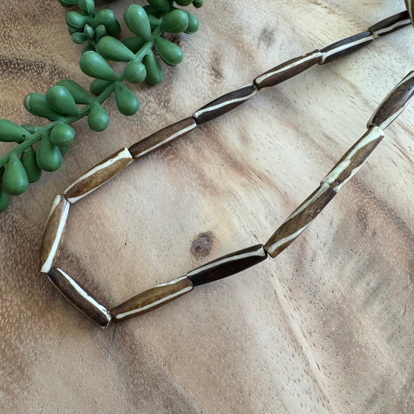 Striped Batik Bone Tube Beads – 5x25 mm – 15–16 Inch Strand