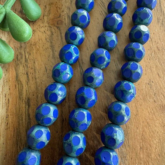 Dark Blue Vintage Czech Glass Beads – 8 mm – 6 Inch Strand