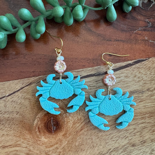 Aqua Crab and Pearl Earrings