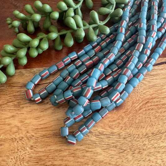 Blue & Red Striped Java Gooseberry Beads