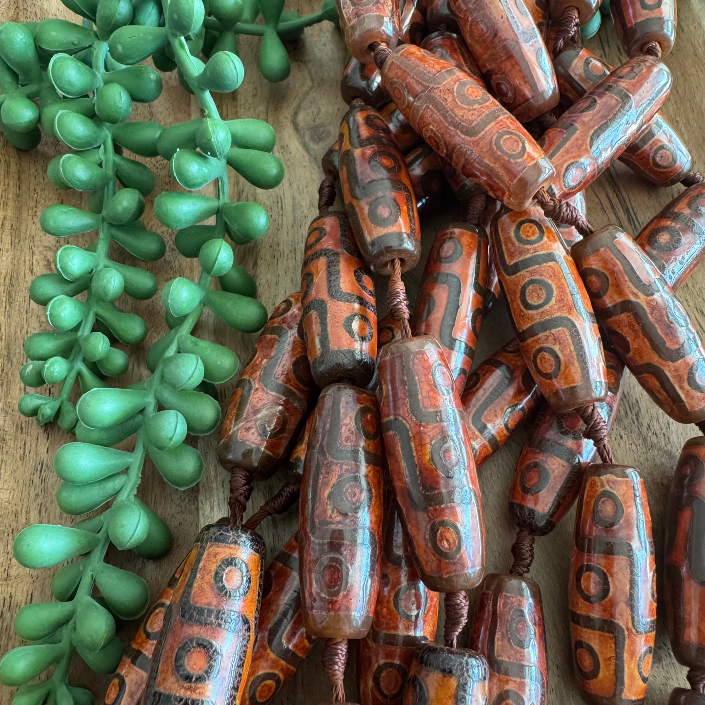 Large Brown DZI Agate Tube Beads, 40x14 mm