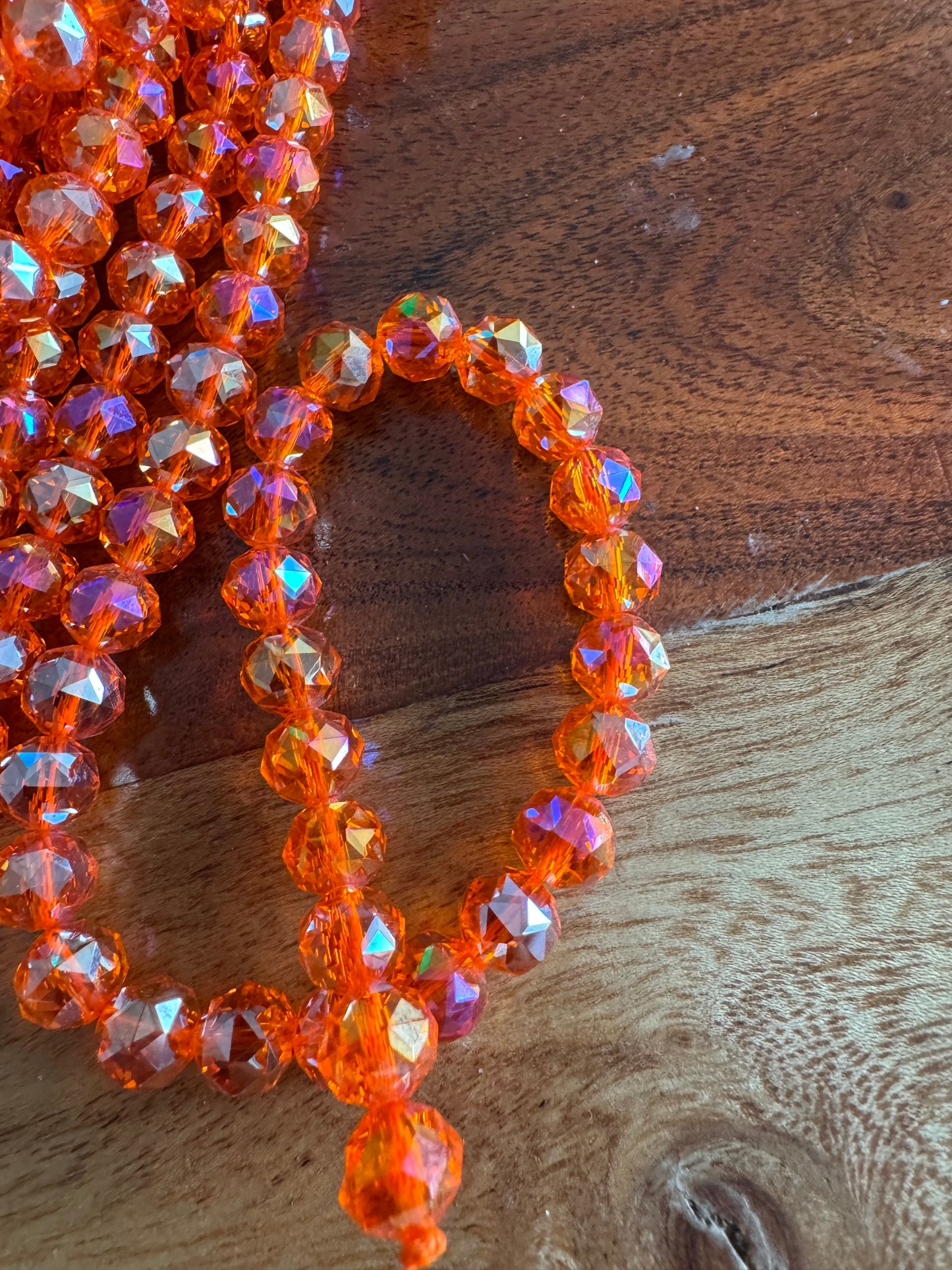8mm Orange Chinese Crystal Glass – Faceted & Iridescent