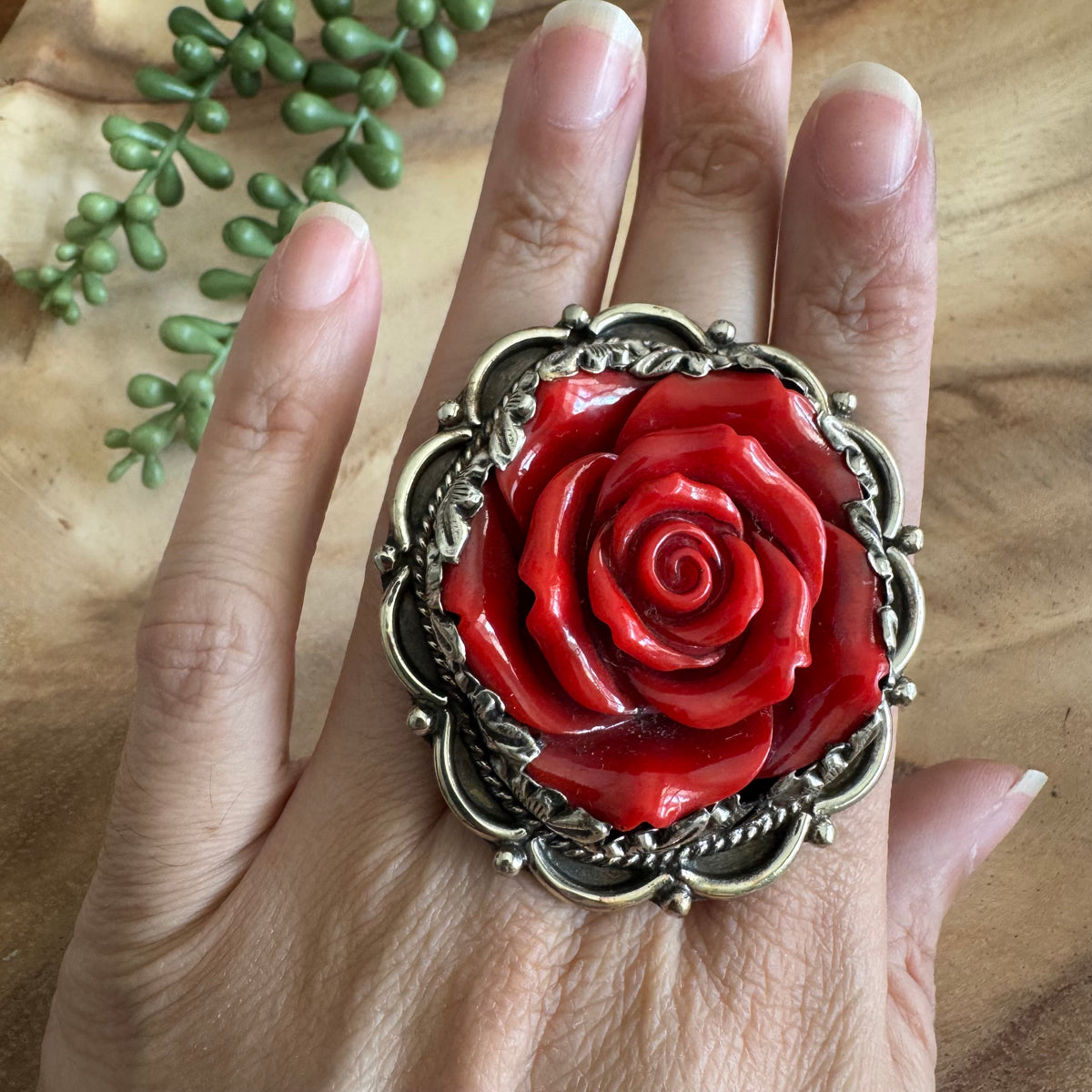 Southwestern Red Rose Adjustable Ring RING02