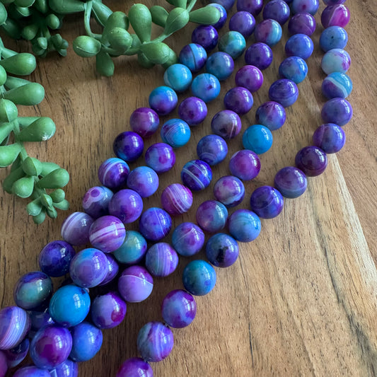 Purple & Blue Dyed Agate Beads – 10 mm, 15-Inch Strand
