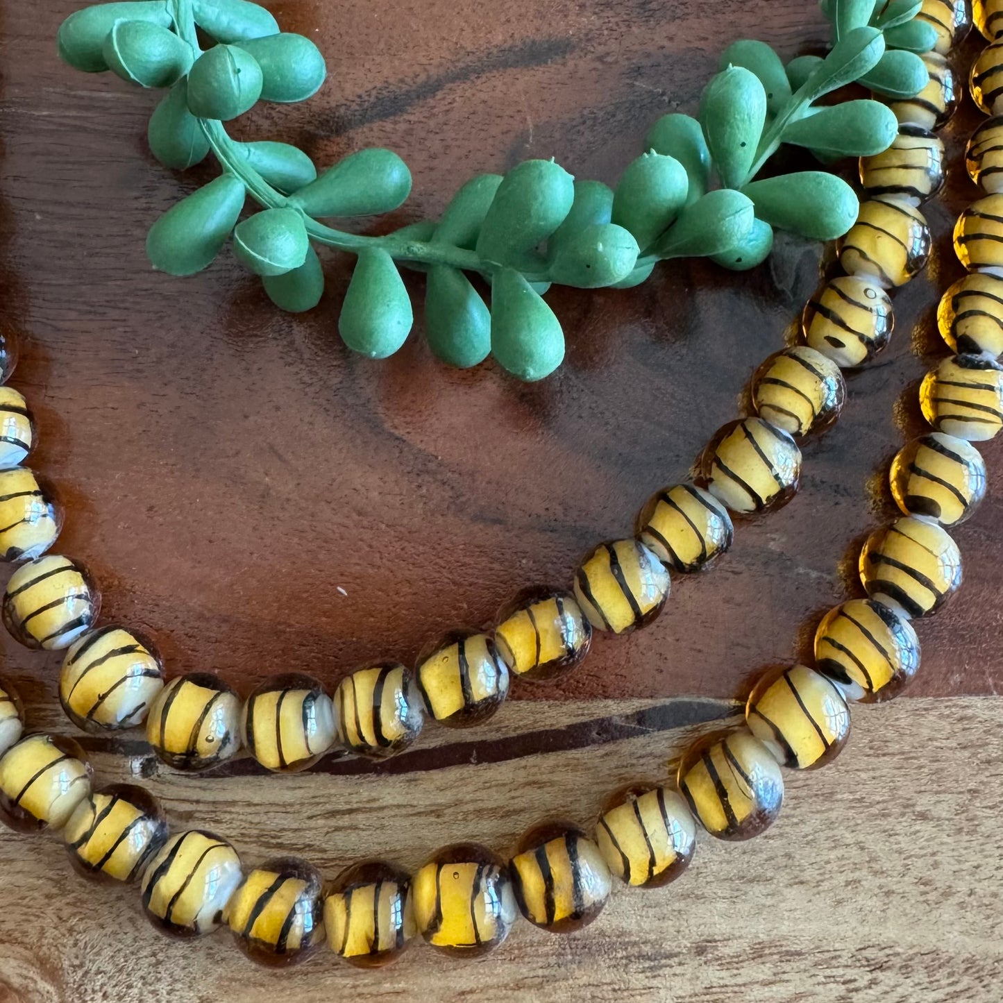 Yellow Lampwork Striped Glass Rounds