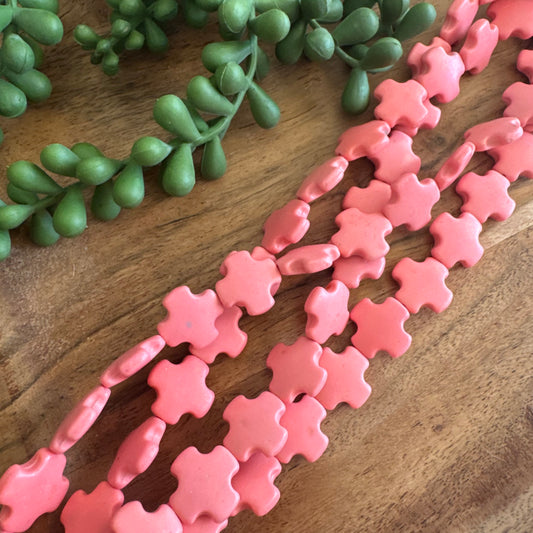 Dyed Magnesite Bright Coral Pink Crosses