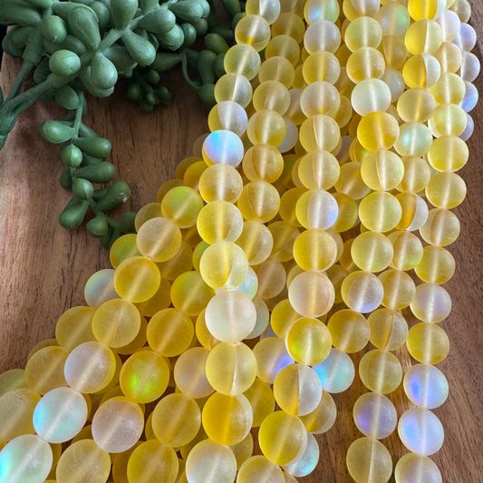 Matte Mermaid Glass Beads – Yellow, 12 mm