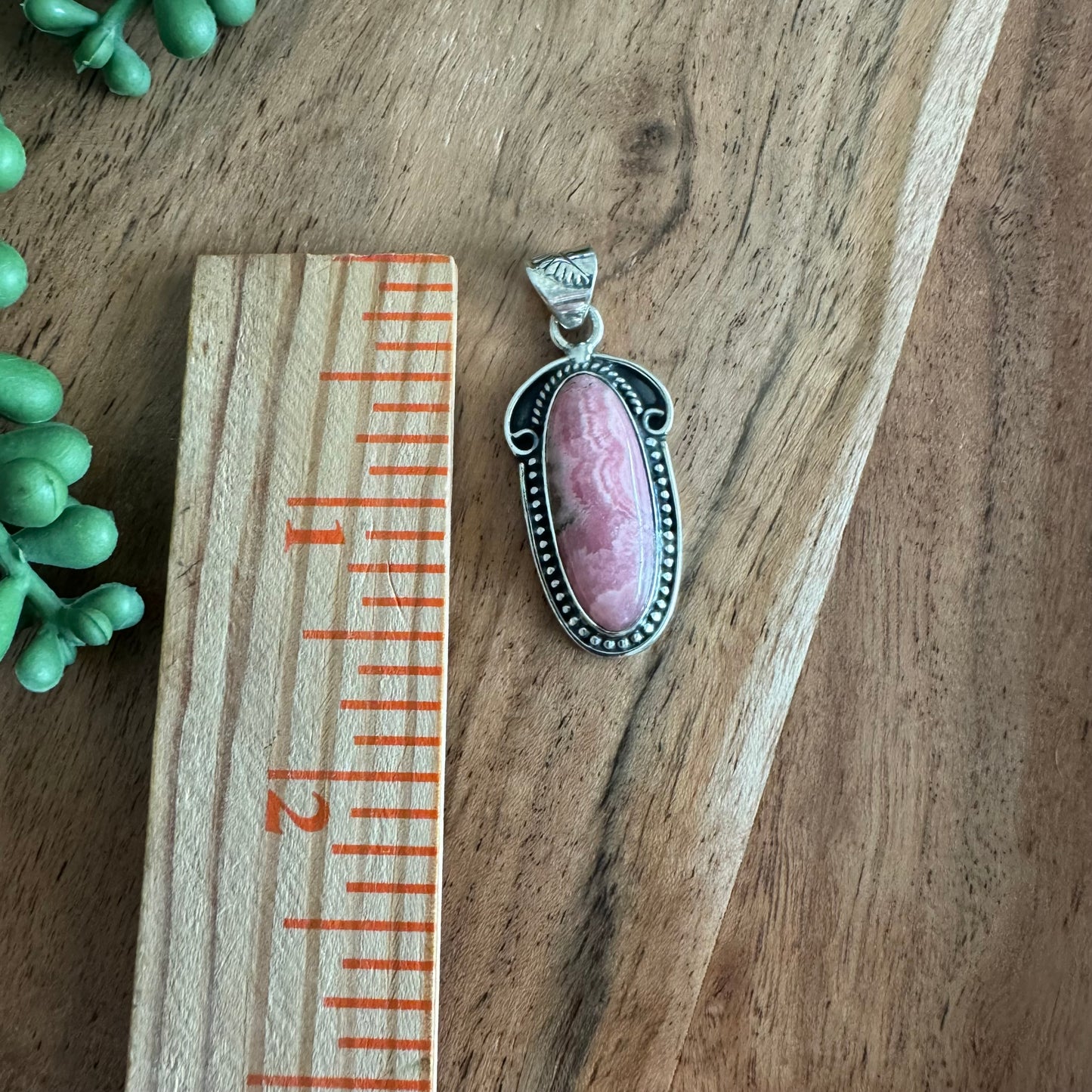 .925 Sterling Silver & Rhodochrosite Oval Pendant