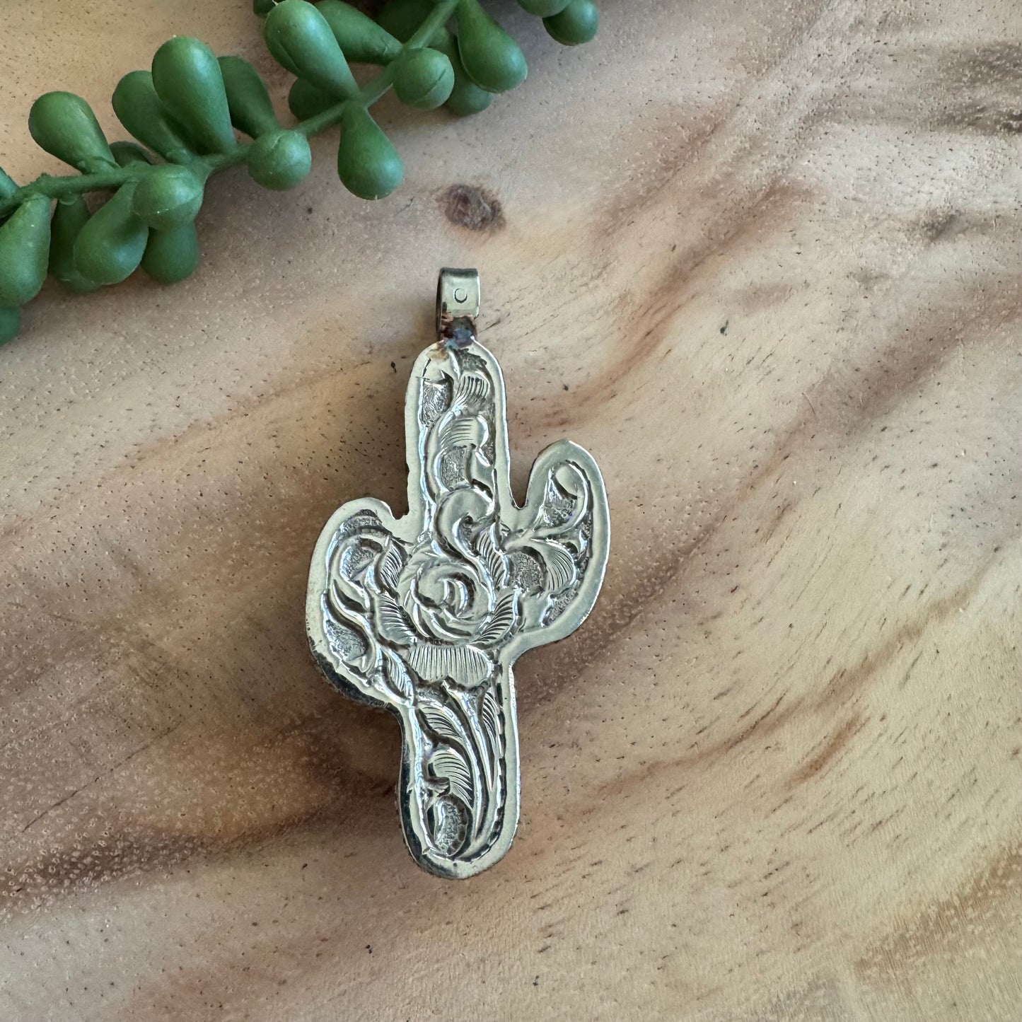 Saguaro Cactus Bone and Turquoise Pendant SWP19